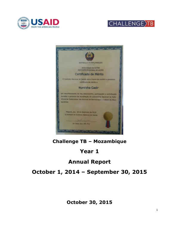 Annual Report: Challenge TB – Mozambique Year 1
