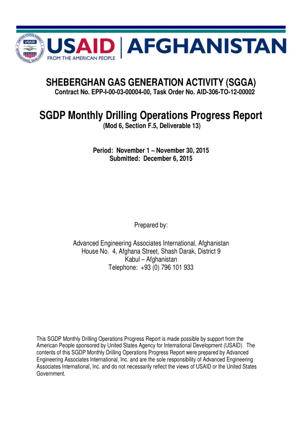 SGGA Monthly Drilling Operations Progress Report
