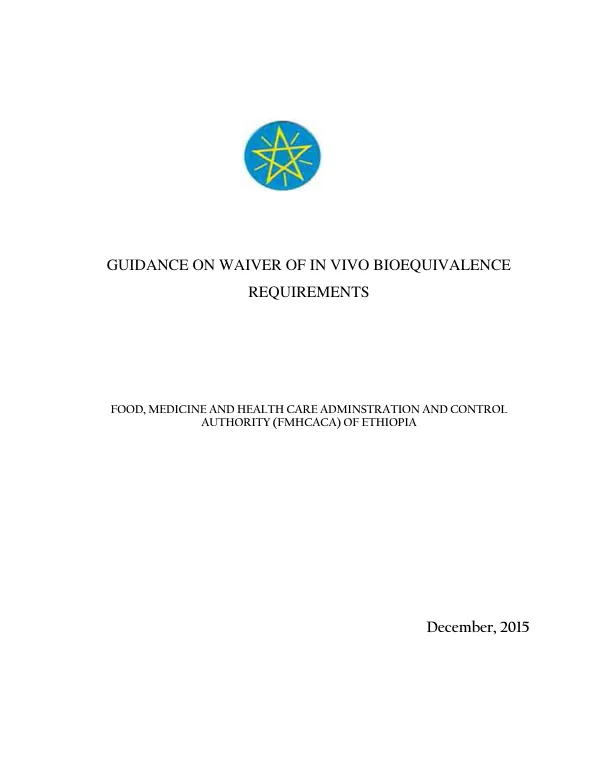 Guidance on Waiver of In vivo Bioequivalence Requirements