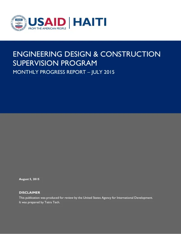Monthly Progress Report – July 2015: Engineering Design & Construction Supervision Program