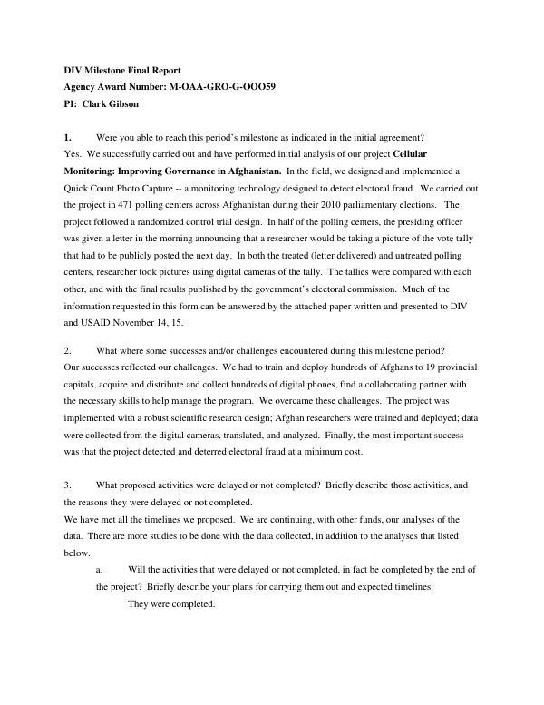 Final Report: Cellular Monitoring: Improving Governance in Afghanistan