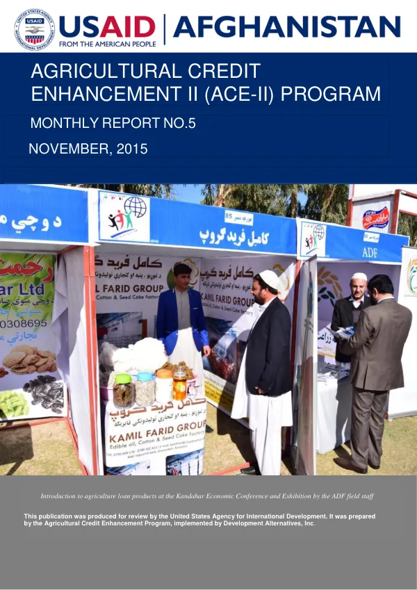 Agricultural Credit Enhancement (ACE) II Monthly Report No.5, November 2015