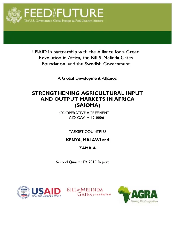 Strengthening Agricultural Input and Output Markets in Africa (SAIOMA) Second Quarter FY 2015 Report