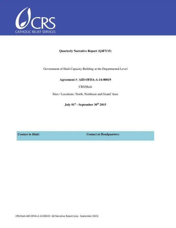Quarterly Narrative Report (Q4FY15) Government of Haiti Capacity Building at the Departmental Level