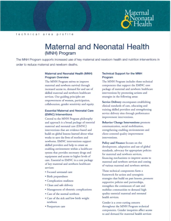 Maternal and Neonatal Health (MNH) Program Overview