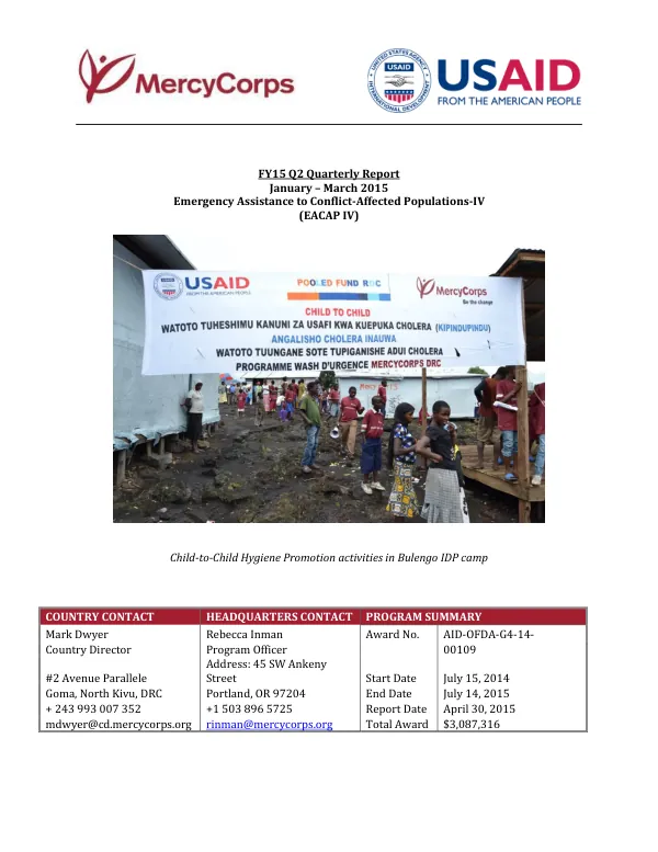 FY15 Q2 Quarterly Report: Emergency Assistance to Conflict-Affected Populations-IV