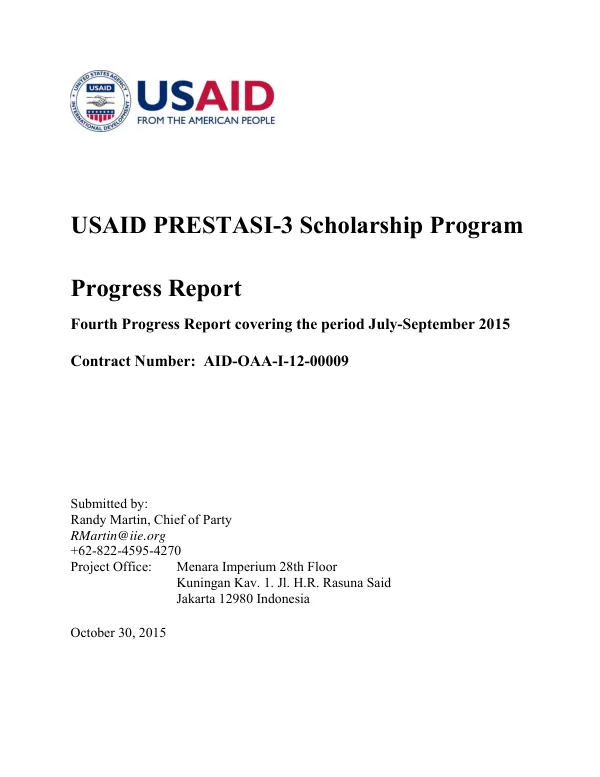 USAID PRESTASI-3 Scholarship Program Fourth Progress Report