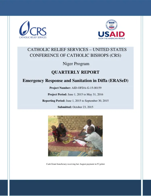 Emergency Response and Sanitation in Diffa (ERASeD) Quarterly Report, June-September 2015