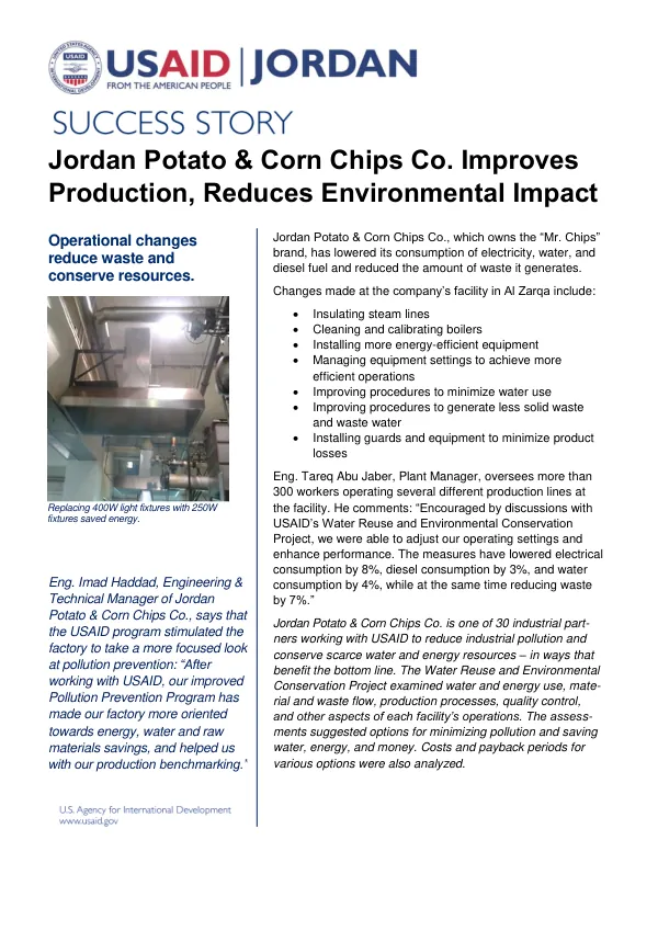 Jordan Potato & Corn Chips Co. Improves Production, Reduces Environmental Impact