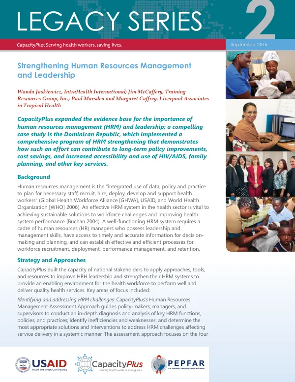 Strengthening Human Resources Management and Leadership