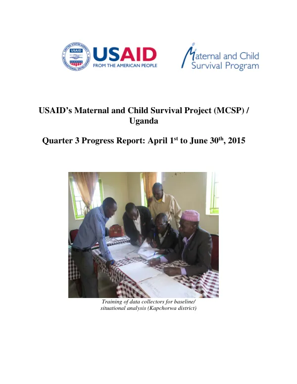Quarterly Progress Report: April 1st to June 30th, 2015