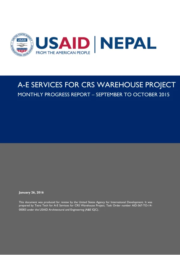 Monthly Progress Report – September to October 2015 for A-E Services for CRS Warehouse Project