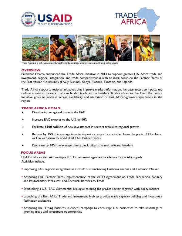 Trade Africa: A U.S. Government Initiative to Boost Trade and Investment with and within Africa