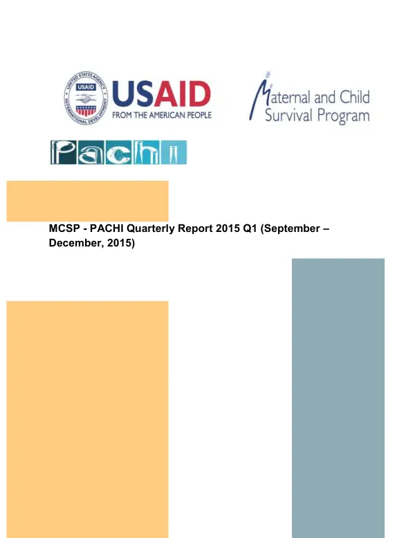 MCSP - PACHI Quarterly Report 2015 Q1 (September – December, 2015)