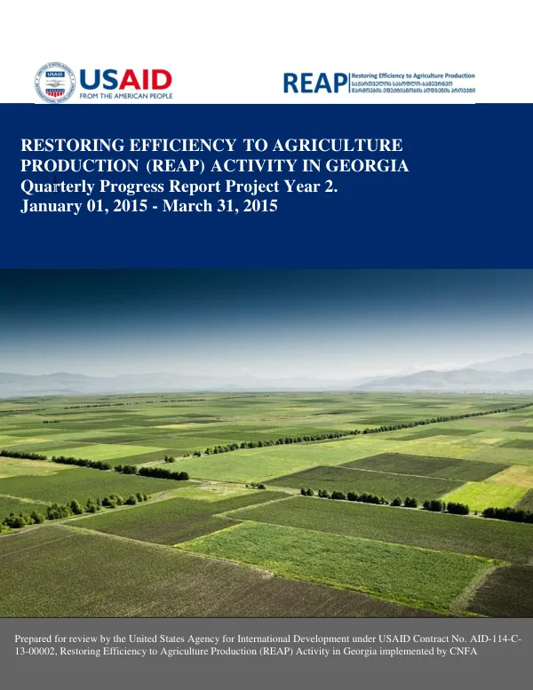 Restoring Efficiency to Agriculture Production (REAP) Quarterly Progress Report