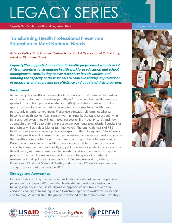 Transforming Health Professional Preservice Education to Meet National Needs