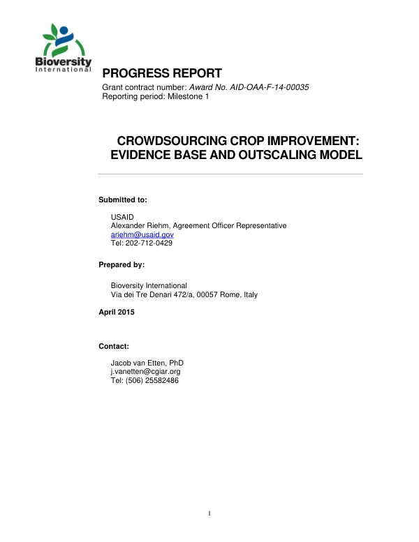 Progress Report: Crowdsourcing Crop Improvement: Evidence Base and Outscaling Model