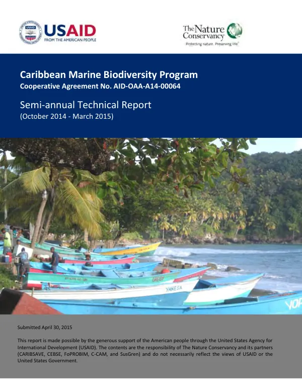 Semi-annual Technical Report: Caribbean Marine Biodiversity Program