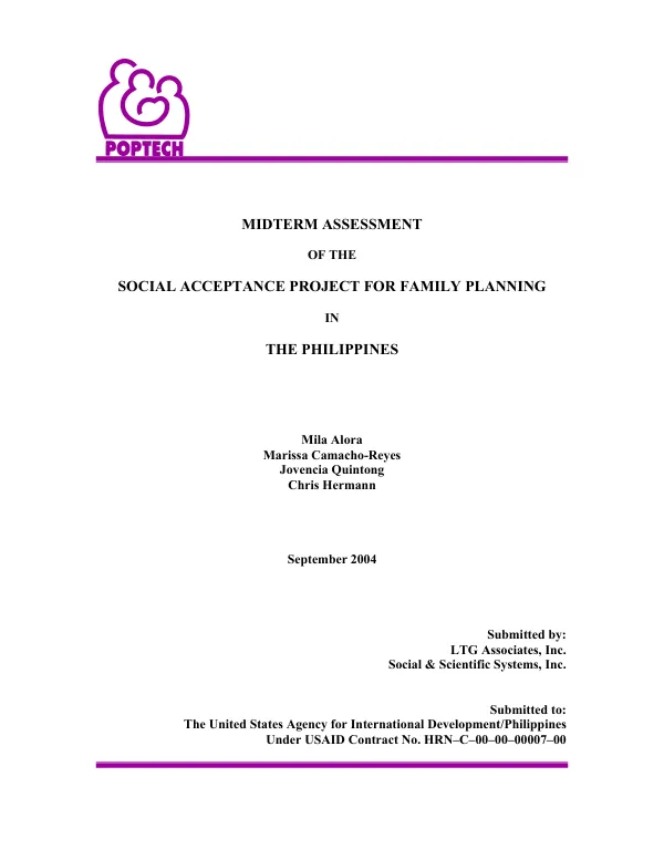 Midterm assessment of the social acceptance project for family planning (TSAP-FP) in the Philippines