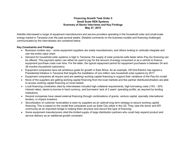 Financing Growth Task Order 5 Small Scale REN Systems