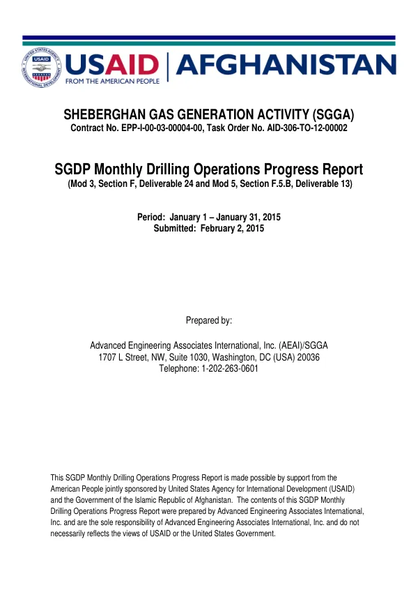 SGDP Monthly Drilling Operations Progress Report