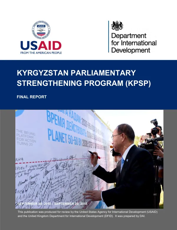 Kyrgyzstan Parliamentary Strengthening Program (KPSP) Final Report