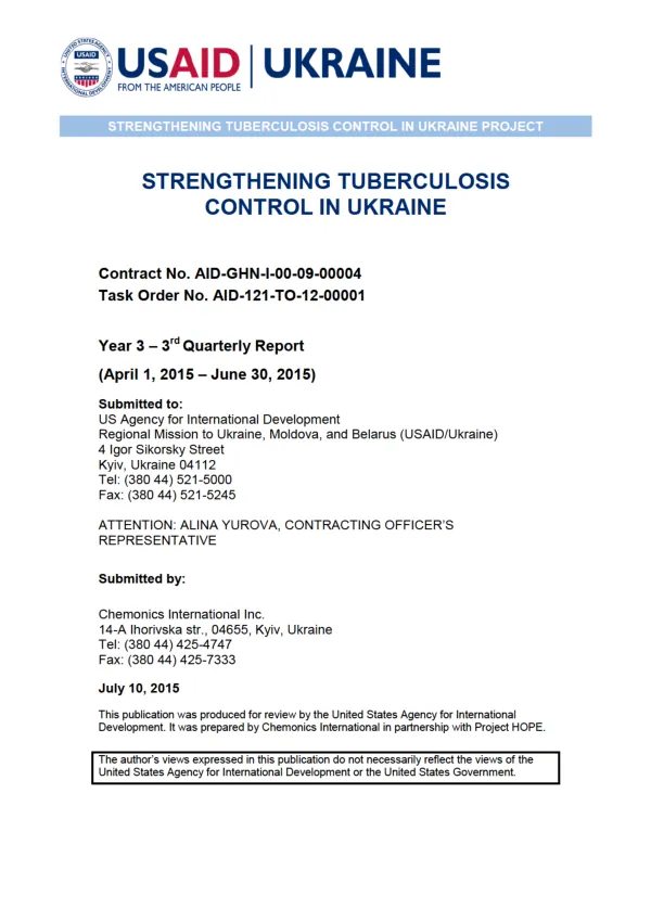 Strengthening Tuberculosis Control in Ukraine: Year 3 – Quarter 3