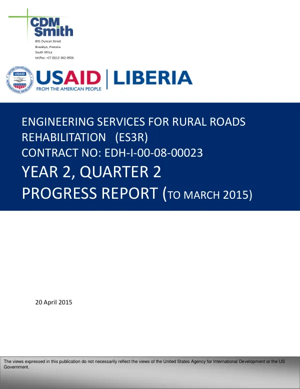 Engineering Services for Rural Roads Rehabilitation (ES3R) Progress Report (To March 2015)