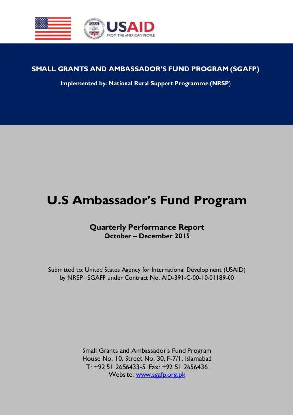 Small Grants & Ambassador’s Fund Program Quarterly Performance Report October – December 2015