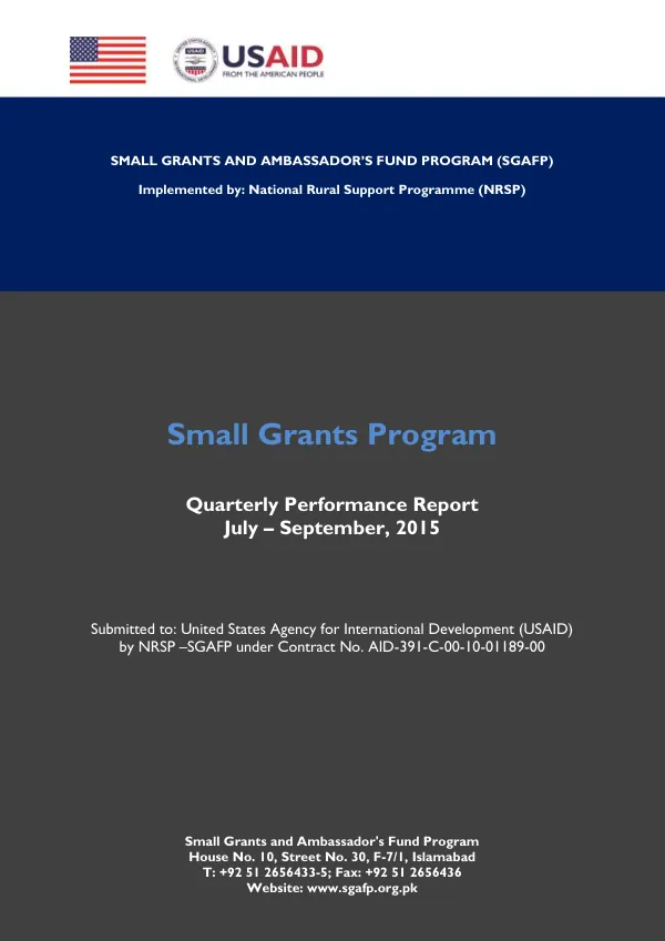 Small Grants & Ambassador’s Fund Program Quarterly Performance Report July – September, 2015