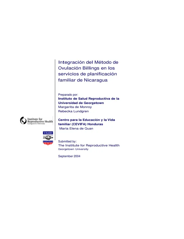 Integracion del metodo de ovulacion Billings en los servicios de planificacion familiar de Nicaragua