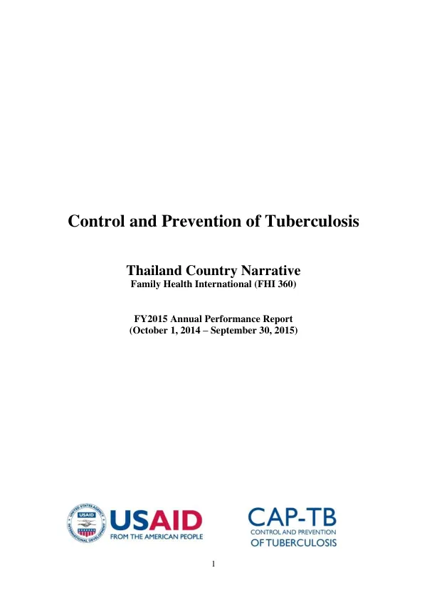 FY2015 Annual Performance Report: Control and Prevention of Tuberculosis in Thailand