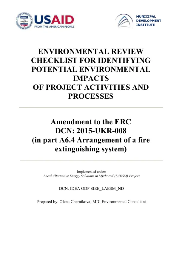 Environmental Review Checklist for Identifying Potential Environmental Impacts of Project Activities and Processes