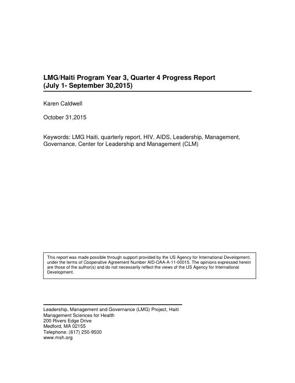 Leadership, Management and Governance/Haiti Quarterly Report July - September 2015