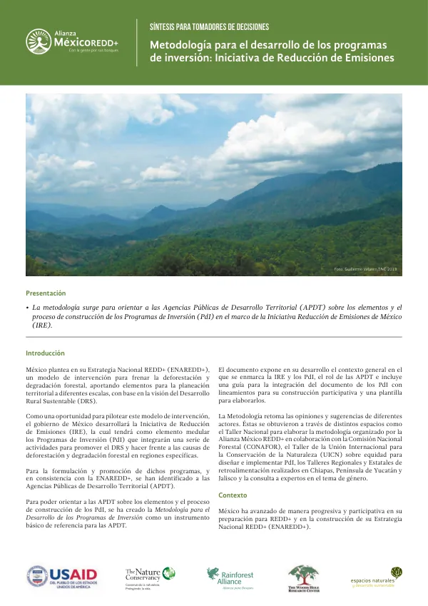 Metodología para el desarrollo de los programas de inversión: Iniciativa de Reducción de Emisiones
