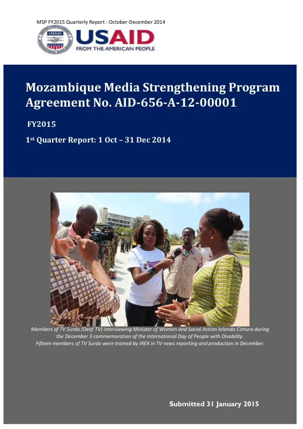 MSP FY2015 Quarterly Report : October-December 2014