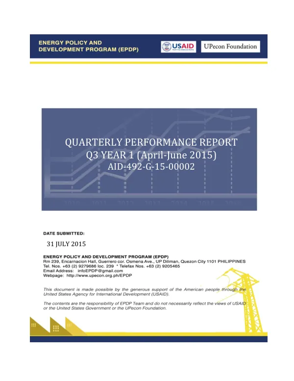 Quarterly Performance Report Q3 Year 1 (April-June 2015)
