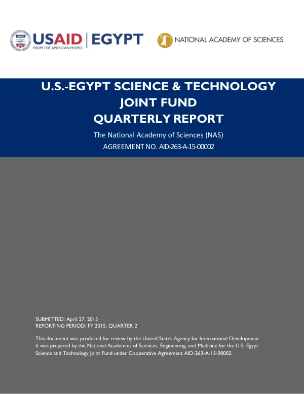 U.S.-Egypt Science & Technology Joint Fund Quarterly Report