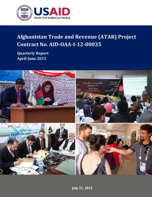 Afghanistan Trade and Revenue (ATAR) Project April-June 2015 Quarterly Report