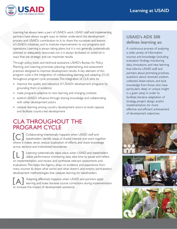 USAID’s ADS 200 Continuous Learning and Adaptation (CLA) Program