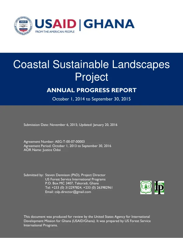 Coastal Sustainable Landscapes Project Annual Progress Report FY 2015