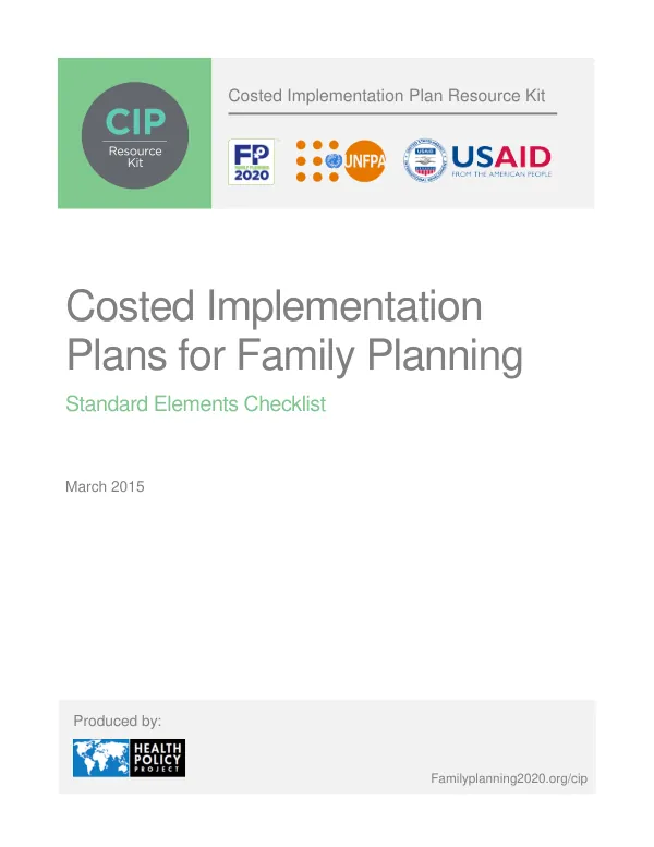 Costed Implementation Plan Resource Kit for Family Planning