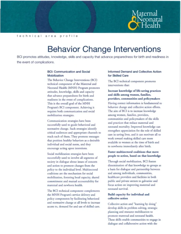 Behavior Change Interventions for Maternal and Neonatal Health