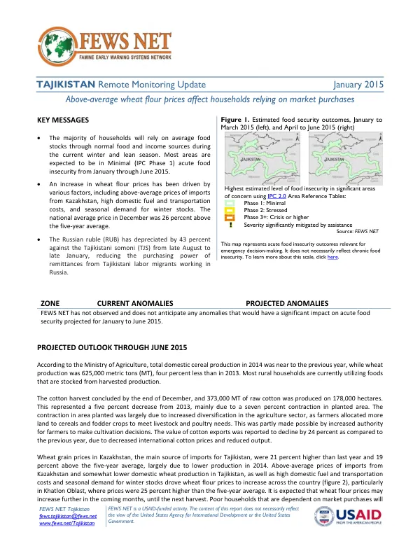 TAJIKISTAN Remote Monitoring Update January 2015