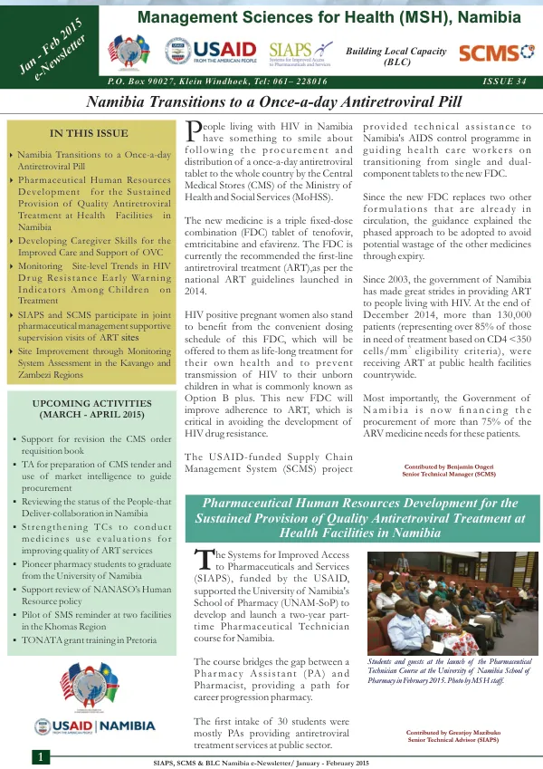 SIAPS, SCMS & BLC Namibia e-Newsletter/ January - February 2015