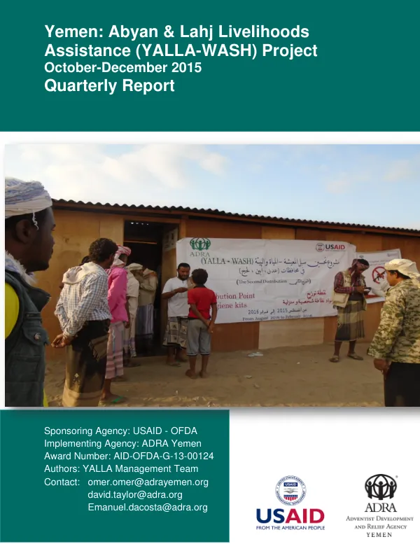 Yemen: Abyan & Lahj Livelihoods Assistance (YALLA-WASH) Project Quarterly Report October-December 2015