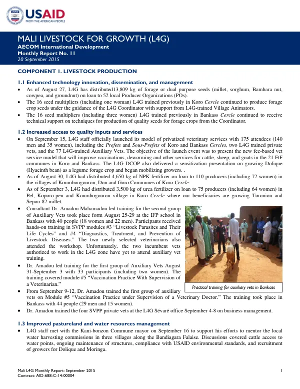 Mali L4G Monthly Report: September 2015