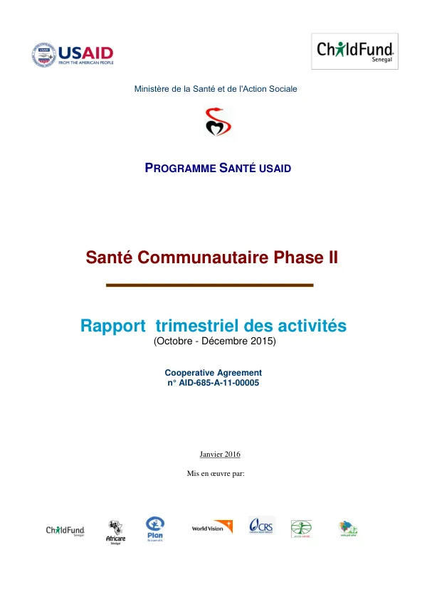 Rapport trimestriel des activités du Programme Santé USAID/Santé Communautaire Phase II (PSSC II) (Octobre - Décembre 2015)
