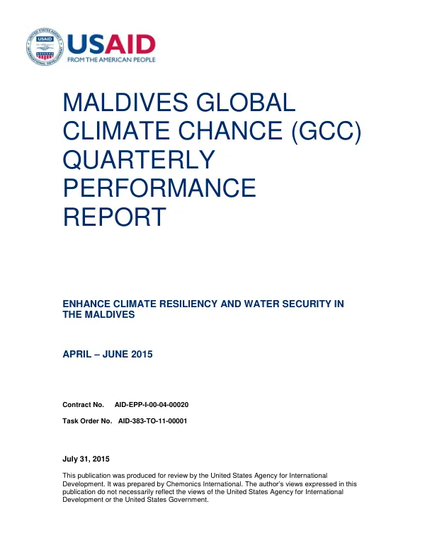 Enhance Climate Resiliency and Water Security in the Maldives Quarterly Performance Report (April - June 2015)