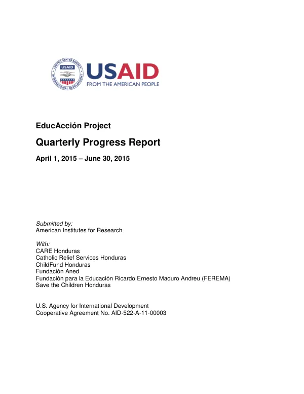 Quarterly Progress Report: EducAcción Project, April 1, 2015 – June 30, 2015